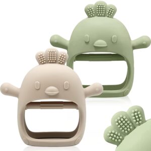 Read more about the article 2 Packs Baby Teething Toy for 0-6 6-12 Months, Food Grade Silicone Teething Mitten, Anti Dropping Wrist Hand Teethers Baby Chew Toys for Sucking Needs, BPA Free (Green & Caramel)