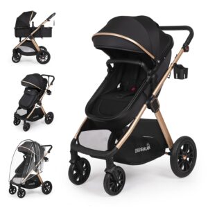 Read more about the article 6-in-1 Convertible Baby Stroller with Bassinet Mode – Toddler Stroller w/Footmuff, Rain Cover, Cup Holder & Large Storage, Newborn Stroller w/All-Scene Large Wheels, Reversible Seat(Black)