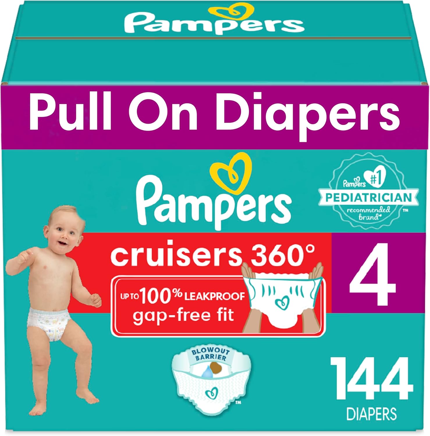 Read more about the article Pampers Cruisers 360 Diapers – Size 4, One Month Supply (144 Count), Pull-On Disposable Baby Diapers, Gap-Free Fit