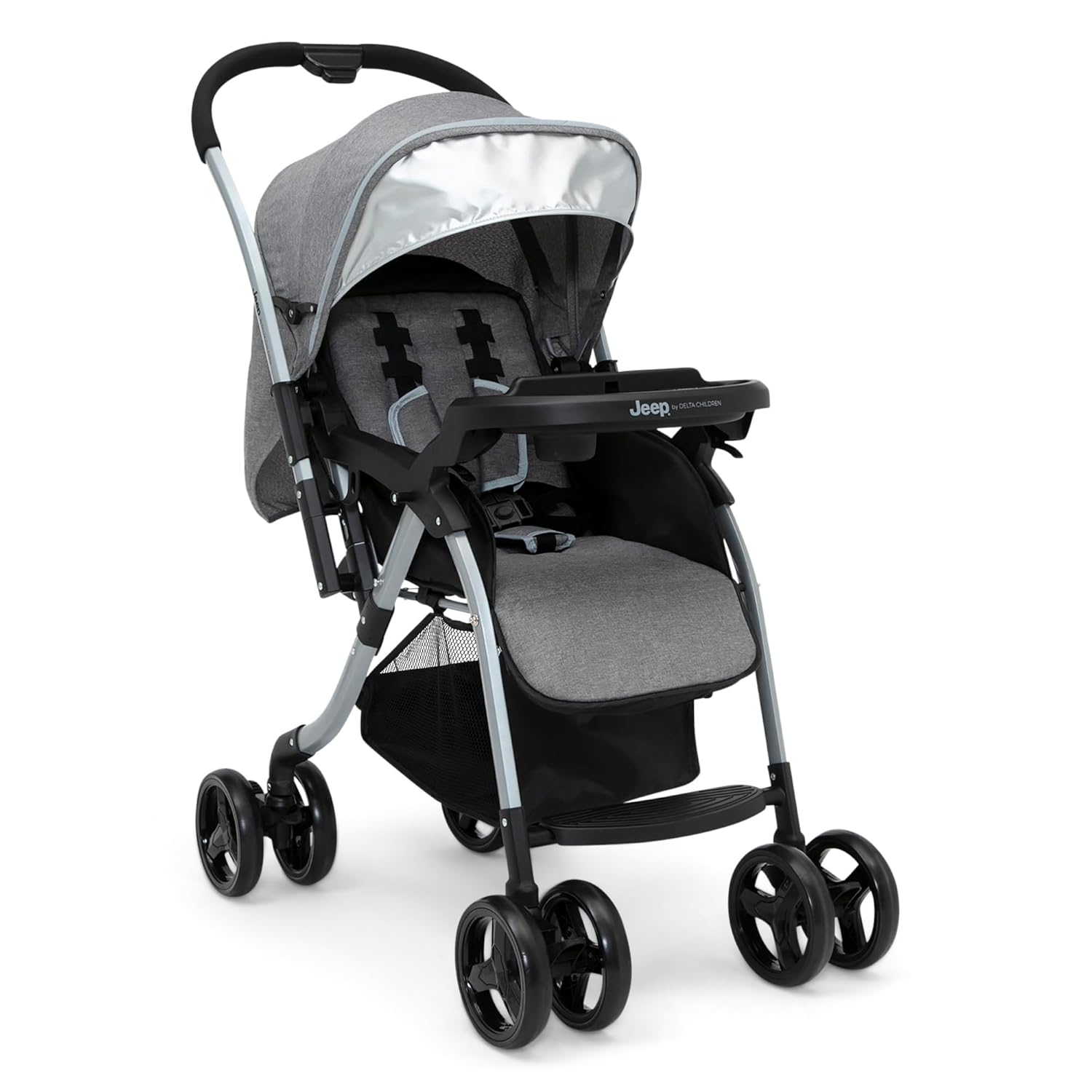 Read more about the article Jeep Unlimited Reversible Handle Stroller, Grey Tweed