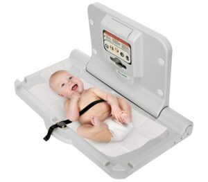 Read more about the article Alpine Wall Mounted Baby Changing Station – Horizontal Baby Changing Table Foldable Diaper Tables with Safety Strap for Commercial Bathroom, ADA Complaint (Hardware Included) White Gray