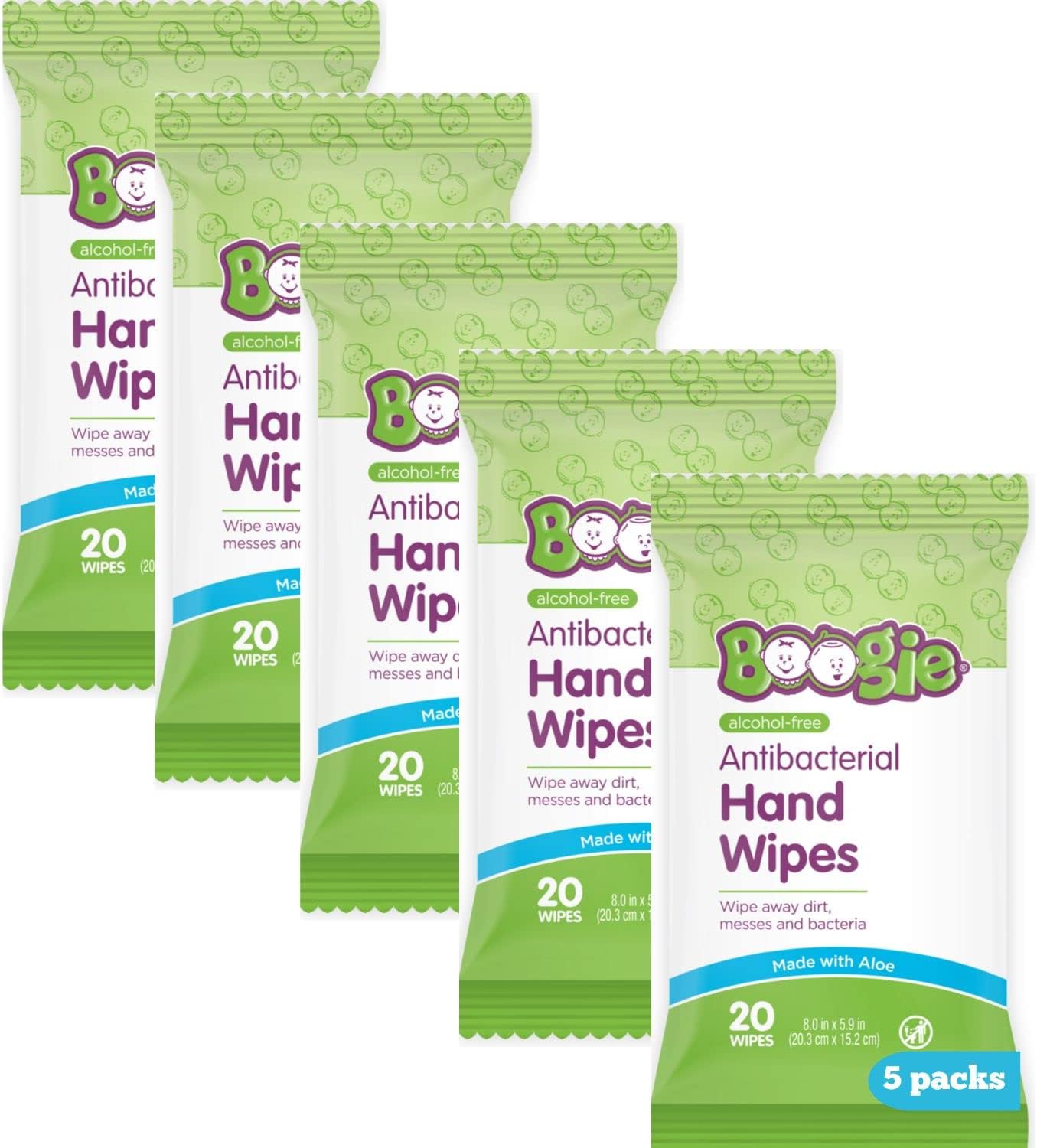 Read more about the article Antibacterial Hand Wipes by Boogie, Alcohol Free, Hypoallergenic and Moisturizing Aloe, Hand Wipes for Kids and Adults, 5 Packs of 20 (100 Total Wipes)