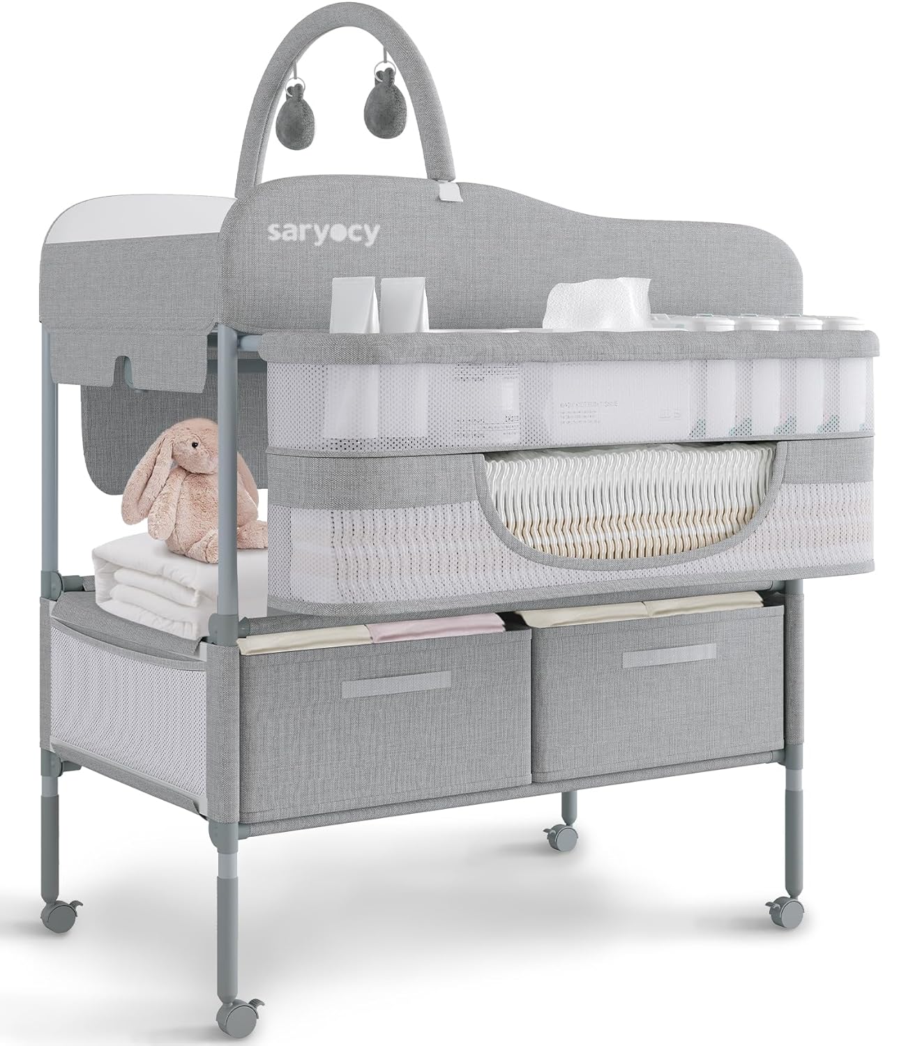 Read more about the article Baby Changing Table, Versatile Folding Changing Table, Waterproof Diaper Changing Station, Adjustable Height with 2 Drawers,Baby Changing Station, Mobile Nursery for Infant and Newborn