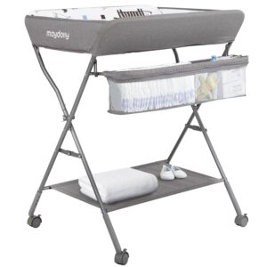 Read more about the article Baby Changing Table with Wheels, Maydolly Portable Adjustable Height Folding Diaper Station with Nursery Organizer & Storage Rack for Newborn Baby and Infant (Light Grey)