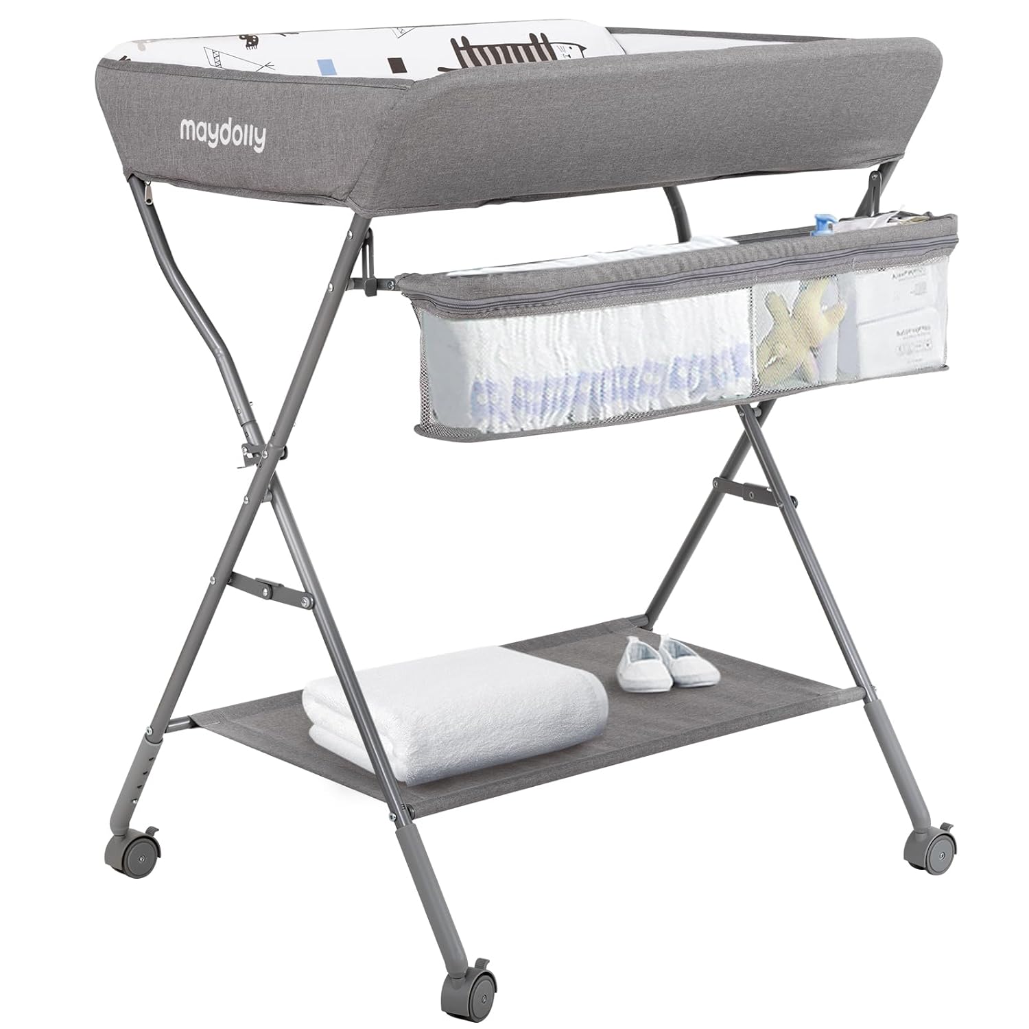 You are currently viewing Baby Changing Table with Wheels, Maydolly Portable Adjustable Height Folding Diaper Station with Nursery Organizer & Storage Rack for Newborn Baby and Infant (Light Grey)