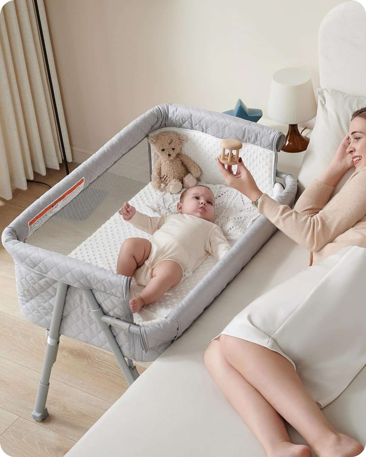 Read more about the article Bassinet Bedside Sleeper, Baby Crib for Newborn, Baby Bassinets Bedside Sleeper with 4 Auto-Lock & Adjustable Height, Breathable Mesh & Mattress, Bedside Bassinet