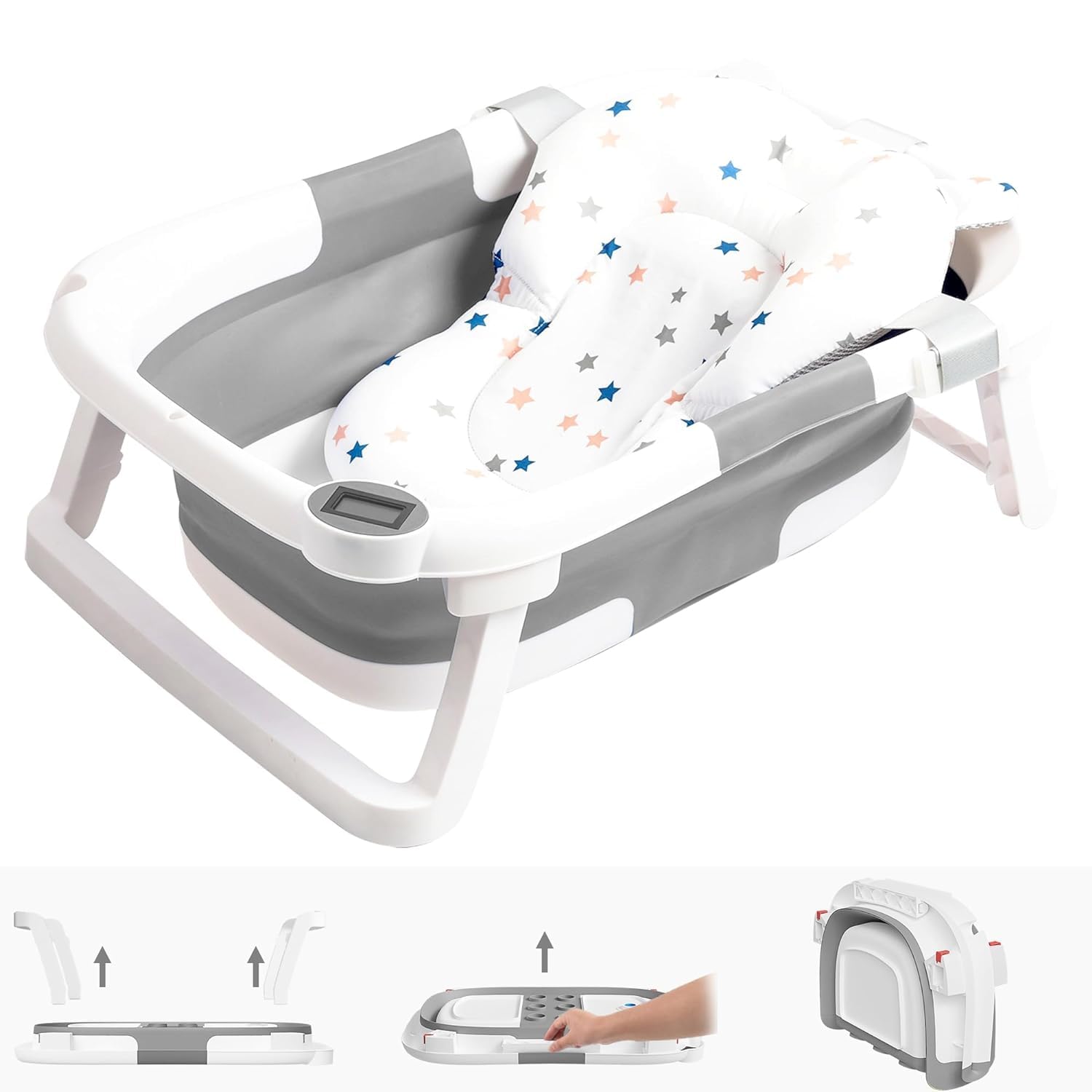 Read more about the article Collapsible Baby Bathtub,Baby Bath Tub with Soft Cushion & Thermometer,Baby Bathtub Newborn to Toddler 0-36 Months,Portable Travel Baby Tub,Gray