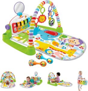 Read more about the article Fisher-Price Baby Playmat Deluxe Kick & Play Piano Gym, Green Musical Learning Toy with 2 Rattle Maracas for Developmental Play Newborns 0+ Months