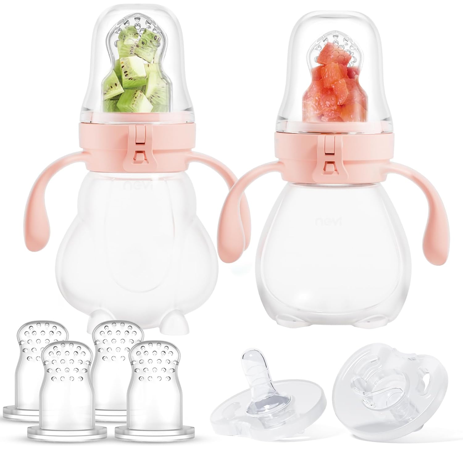 Read more about the article NCVI Baby Fruit Food Feeder, Silicone Fruit Pacifier Feeder, Set of 2, Mesh Feeder with Extra 6 Pacifiers, Teething Relief Toy, Baby Self Feeding for Fresh Food, Fruit & Vegetable, BPA-Free, Pink