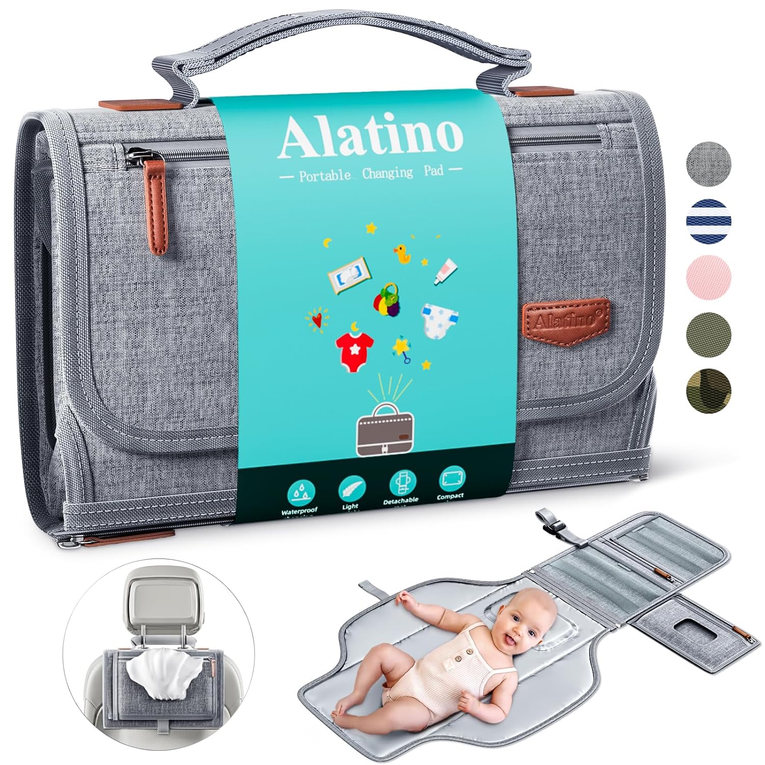 You are currently viewing Portable Diaper Changing Pad for Baby, Detachable Travel Changing Pad with Baby Wipes Pocket, Gifts for Baby Shower, Newborn Girls and Boys (Grey)