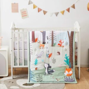 Read more about the article beeweed 3-Piece Crib Bedding Set for Boys Girls, Soft Baby Bedding Set Including Blanket, Crib Skirt & Crib Sheets, Woodland Animal Nursery Bedding Set