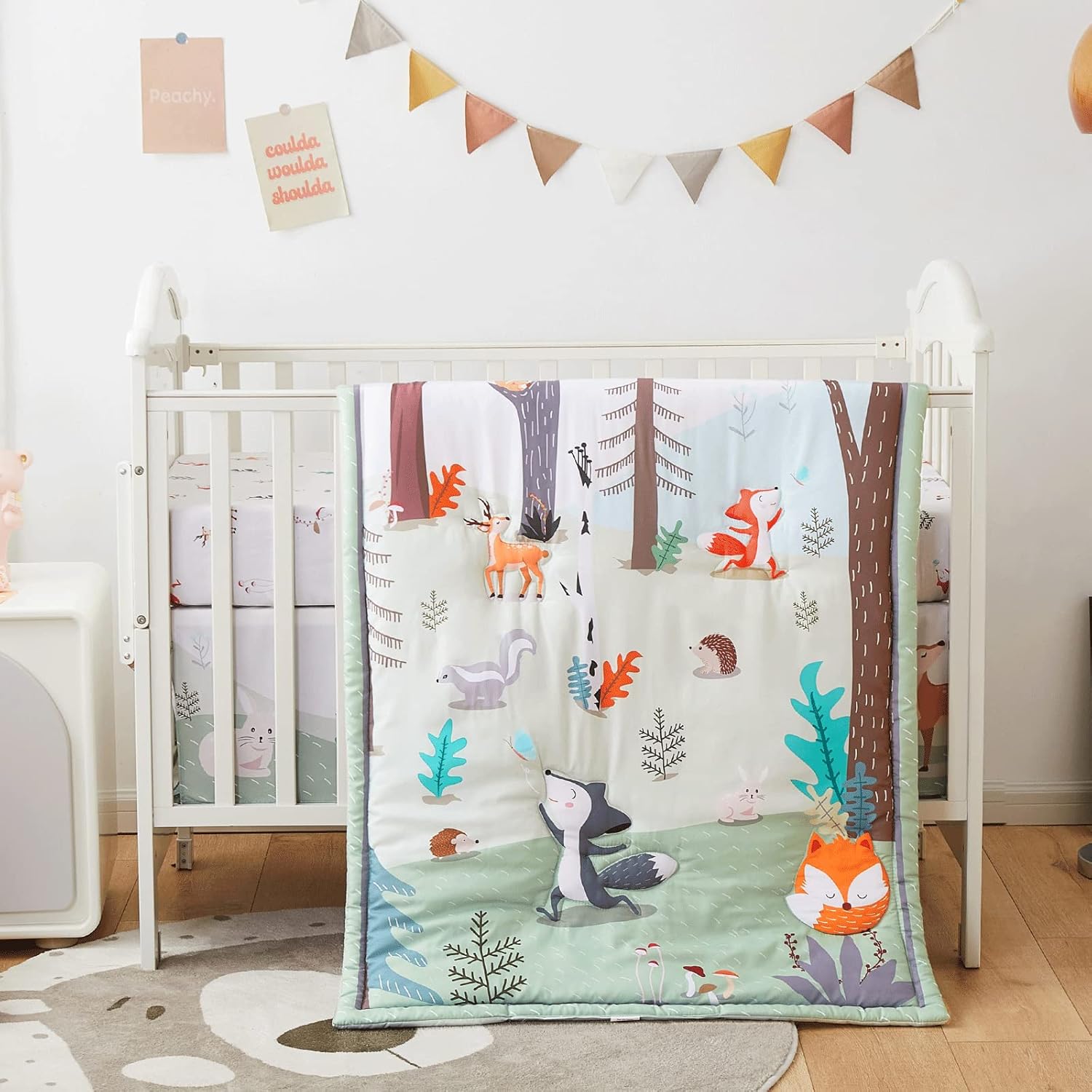 You are currently viewing beeweed 3-Piece Crib Bedding Set for Boys Girls, Soft Baby Bedding Set Including Blanket, Crib Skirt & Crib Sheets, Woodland Animal Nursery Bedding Set