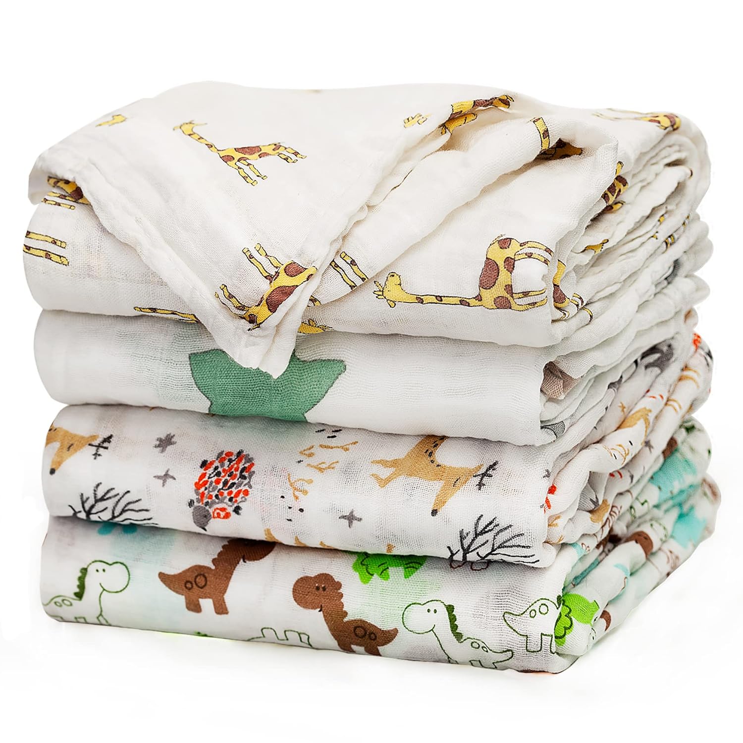 You are currently viewing upsimples Baby Swaddle Blanket Unisex Swaddle Wrap Soft Silky Muslin Swaddle Blankets Neutral Receiving Blanket for Boys and Girls, 47 x 47 inches, Set of 4 – Fox/Elephant/Giraffe/Dinosaur