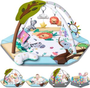 Read more about the article Baby Gym Play Mat, 8-in-1 Tummy Time Mat & Ball Pit with 6 Toys, Washable Baby Activity Play Mat for Visual, Hearing, Sensory, Motor Development, Baby Toys Gift for Toddler Infant 0-3-6-9-12 Month