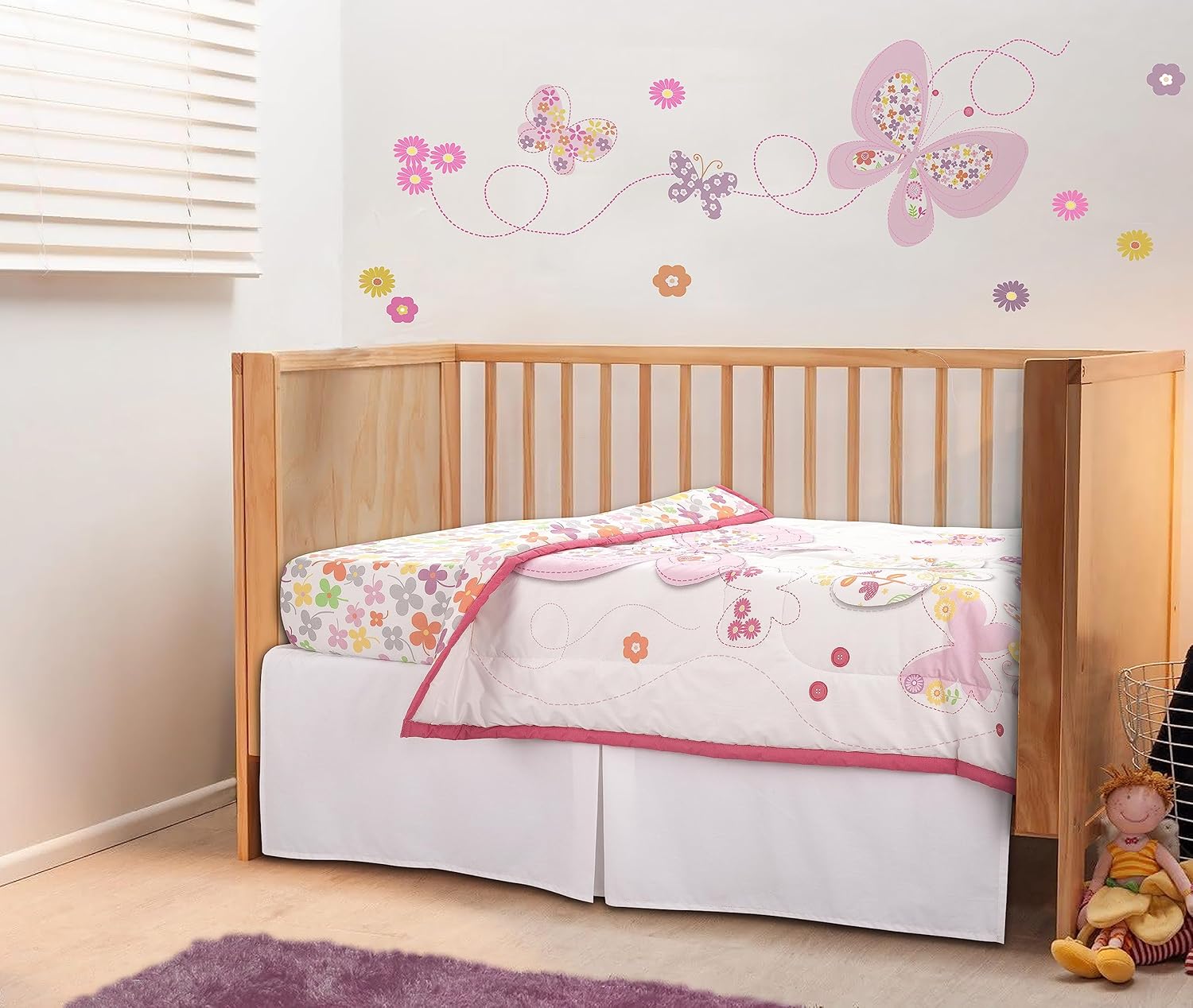 Read more about the article Bedward 100 Percent Cotton (Excluding Quilt Filling) 3 Piece Baby, Toddler Crib Bedding Set ; Includes Fitted Sheet, Bed Skirt and Comforter Quilt for Nursery (Floral/Butterfly) 100C20213