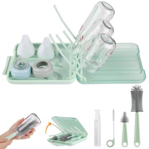 Read more about the article Bottle Brush Set -Baby Travel Essential-6 in 1 Bottle Cleaner Kit with Silicone Bottle Brush,Nipple Cleaner Brush,Straw Brush,Soap Dispenser,Storage Box,Bottle Drying Rack for Home and Travel(Green)