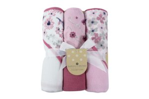 Read more about the article Cudlie Buttons & Stitches Baby Girl 3 Pack Rolled/Carded Hooded Towels in Crisp Blossom Print (GS71728)