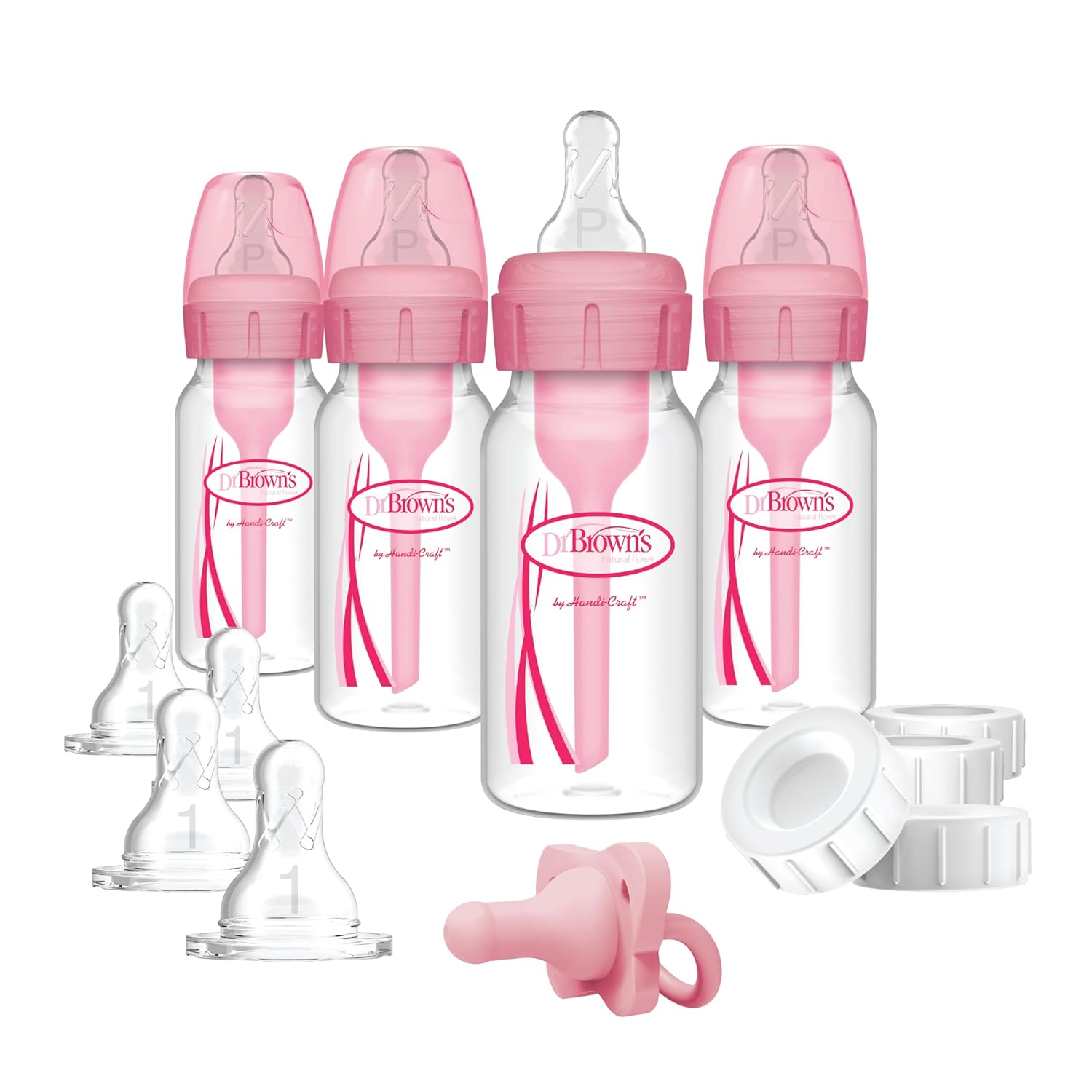 Read more about the article Dr. Brown’s Anti-Colic Baby Feeding Set with Slow Flow Nipples, Travel Caps, Silicone Pacifier – Pink