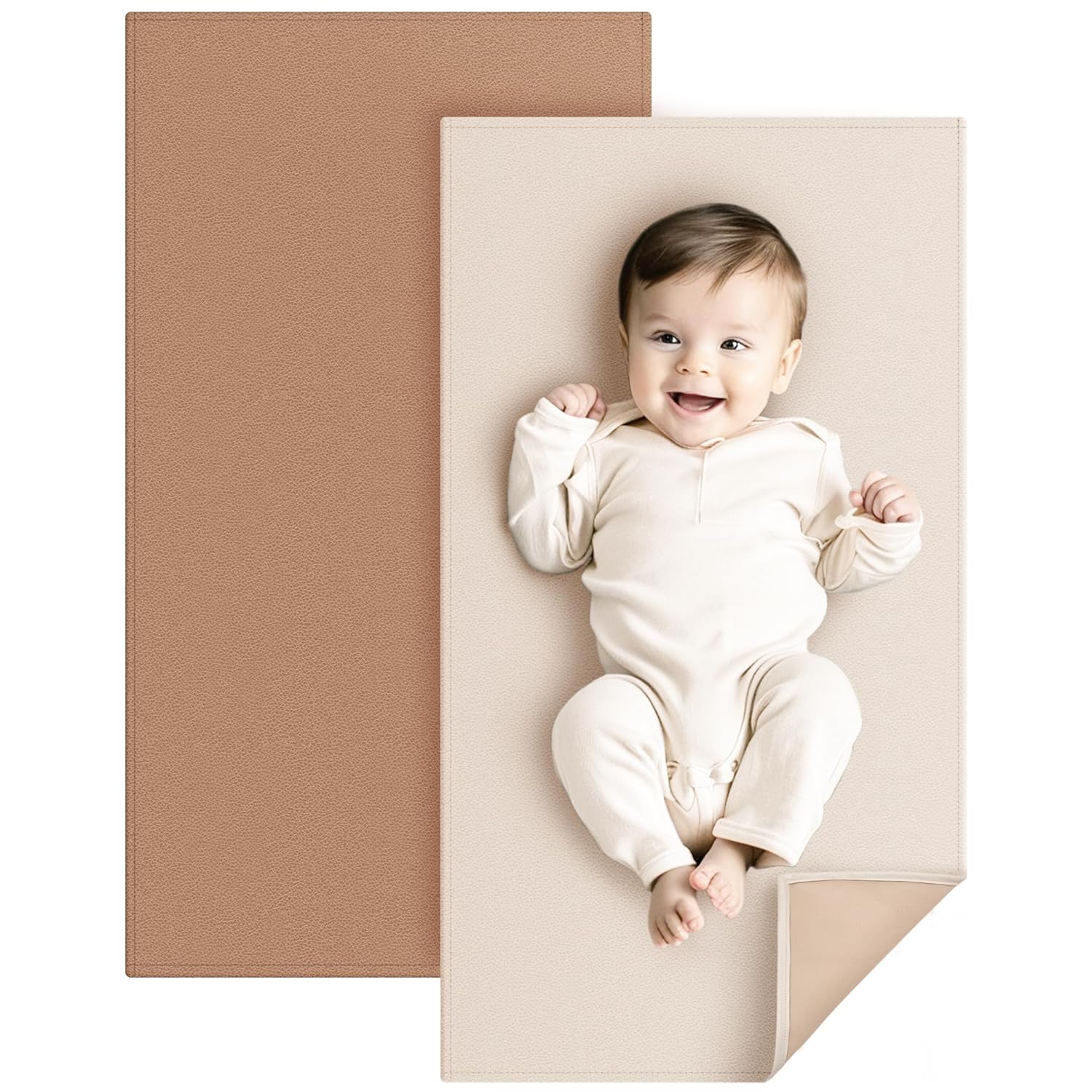 You are currently viewing Konssy Vegan Leather Baby Changing Mat, Waterproof, Wipeable & Portable Diaper Changing Pad for Travel or Home, Fits Perfectly in Diaper Bag, 30 x 16 inches (Brown,Oat)