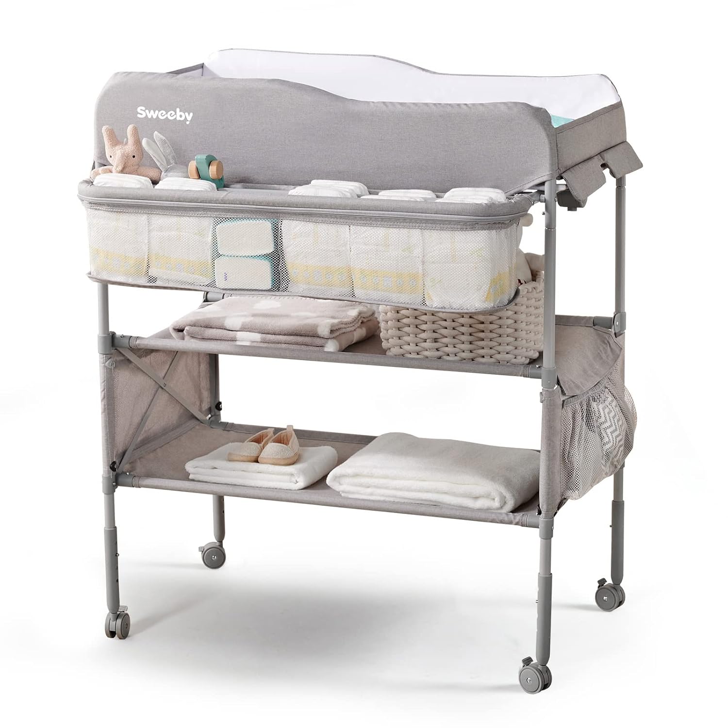 Read more about the article Sweeby Portable Baby Changing Table, Foldable Changing Table Dresser Changing Station for Infant, Waterproof Diaper Changing Table Pad Topper, Mobile Nursery Organizer for Newborn Essentials (Grey)