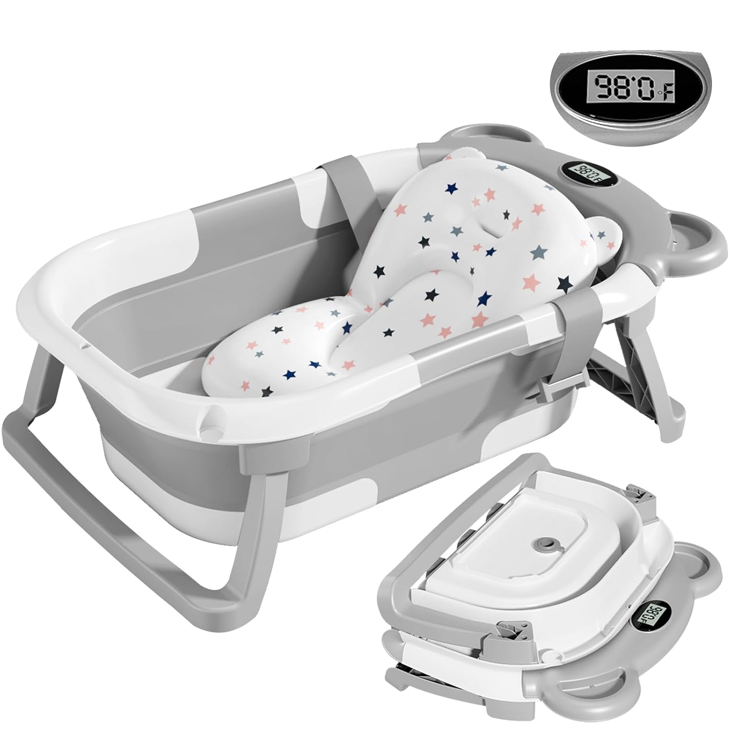 Read more about the article TPN Collapsible Baby Bathtub for Infants to Toddler with Real-time Temp Monitor+Floating Cushion,Foldable Baby Bath Tub Set Applicable 0-36 Month,Perfect Portable Travel Baby Tub for Newborns Boy