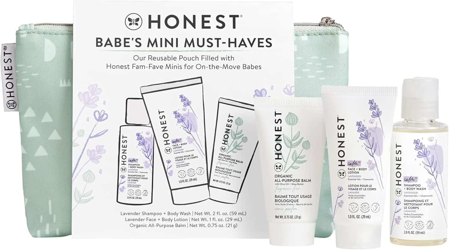 Read more about the article The Honest Company Babe’s Mini Must Haves Gift Set | Travel Size Lavender Shampoo + Body Wash (2 fl oz), Face + Body Lotion (1 fl oz), Organic All Purpose Balm (.75 oz), Reusable Pouch