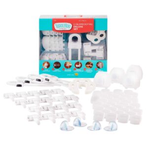 Read more about the article Toddleroo by North States Childproofing Deluxe Set | 4 knob Covers, 34 Plug Protectors, 18 Drawer latches, 1 Pinch Protector, 4 Gel Corner Protectors, 4 Sliding Cabinet Locks (65 Piece Set, White)