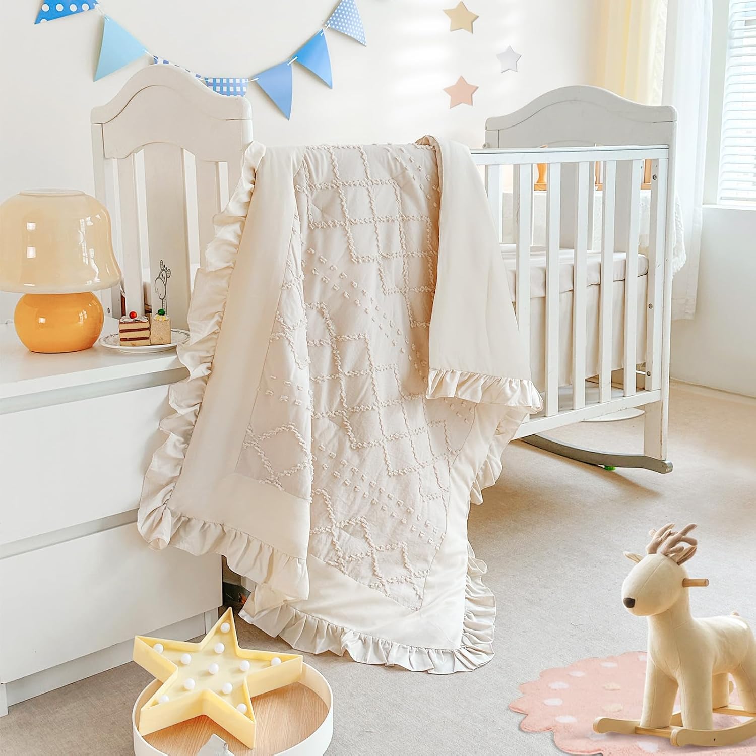 Read more about the article Wowelife Ruffle Crib Bedding Set for Girls Boys 3PCs Boho Crib Comforter Set Beige Baby Crib Bedding Set Nursery Bedding Sets Girls Include Quilted Comforter, Crib Skirt and Crib Sheet, Beige