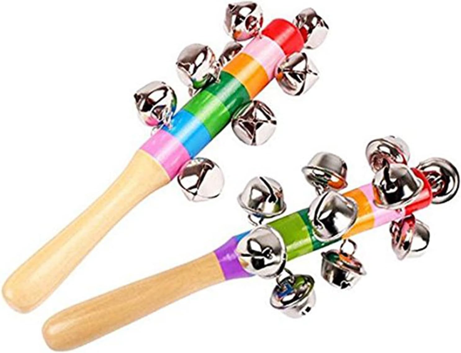 You are currently viewing 2 Pack Vivid Color Rainbow Handle Wooden Bells Jingle Stick Shaker Rattle 10 Jingle Bells Baby Kids Children Musical Toys