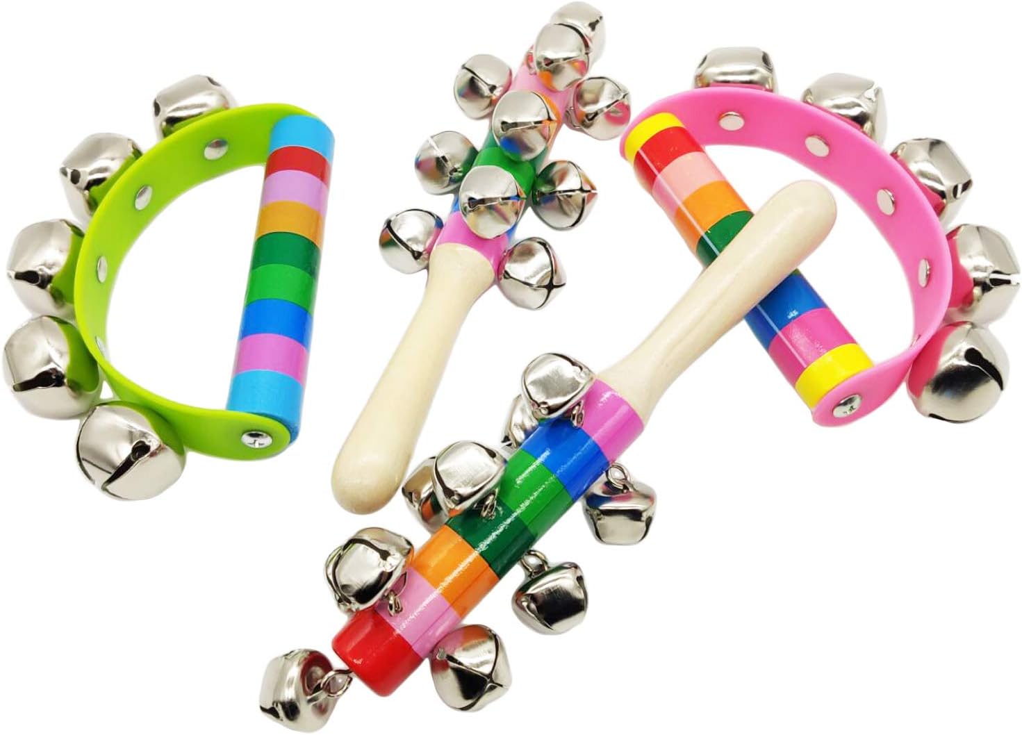 Read more about the article 4 Pcs Vivid Color Rainbow Handle Wooden Bells Jingle Stick Shaker Rattle 5/10 Jingle Bells Baby Kids Children Musical Toys