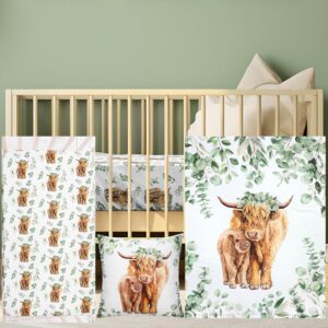 Read more about the article Baby Highland Cow Crib Bedding Set 3 Pcs Eucalyptus Leaf Highland Cow Baby Blanket, Sheet, Pillowcase Soft Flannel Nursery Bedding for Standard Crib and Toddler Mattress Newborns Gifts