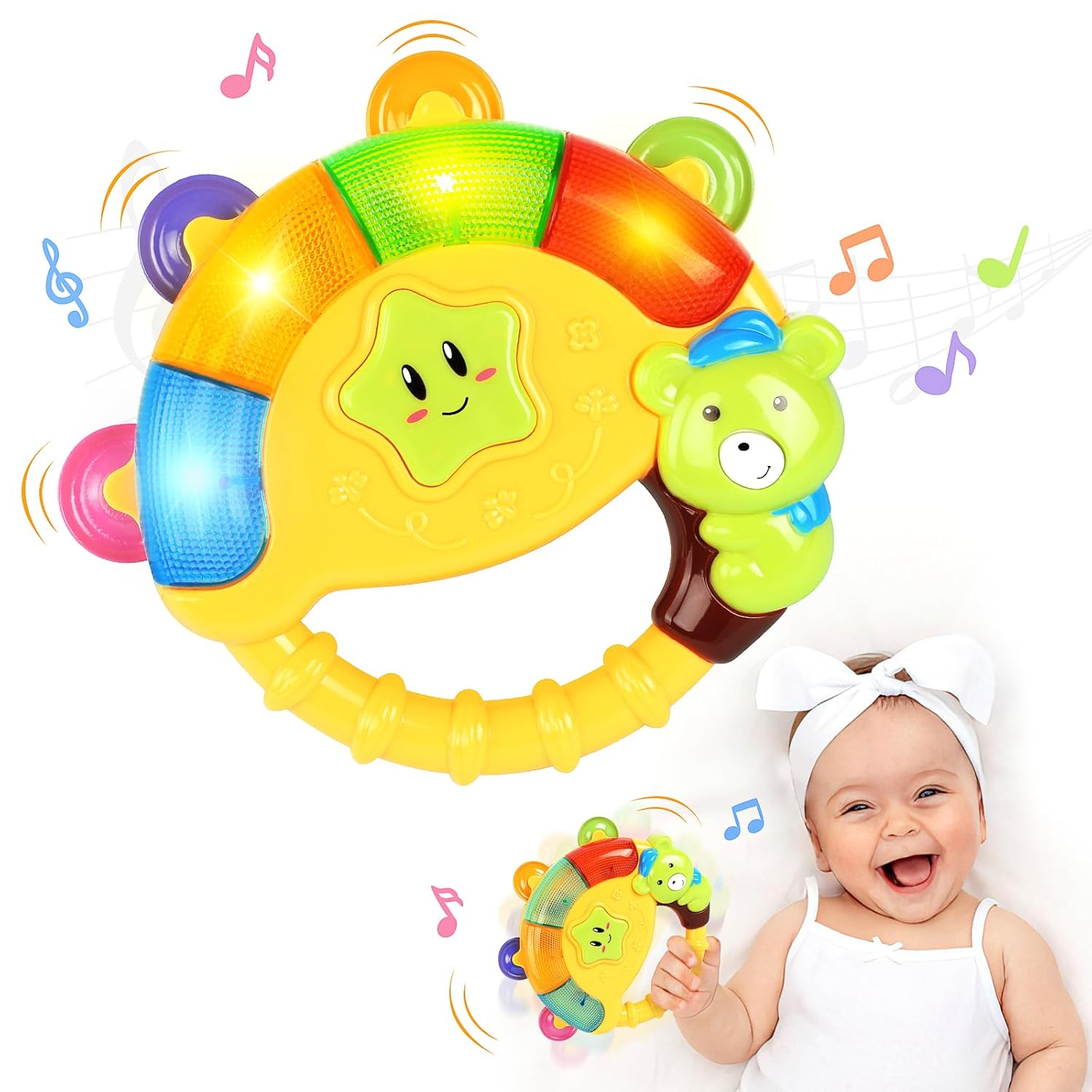 Read more about the article Baby Tambourine Toy with Music & Light,Toddlers Rattle,Musical Instruments,Light up Toy,Take Along,BPA Free,Ages 6-12 Months