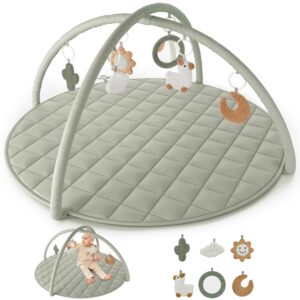 Read more about the article Beautiful Baby Play Gym and Tummy Time Mat – Soft Cotton Mat with 6 Cute Toys Creates The Perfect Activity Area for Your Girl/Boy – Stylish Infant Floor Playmat Fits Nicely with Any Playroom Decor
