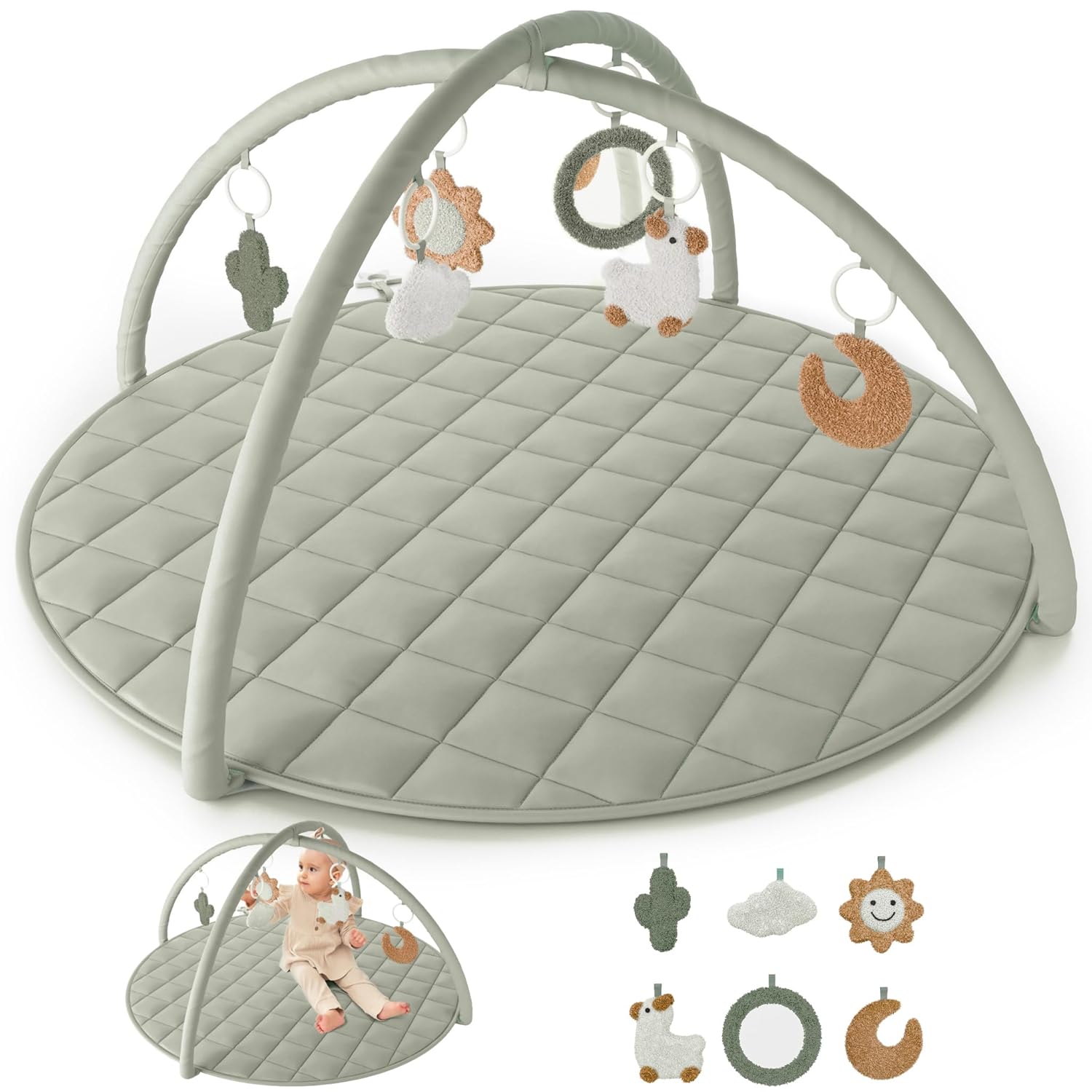 You are currently viewing Beautiful Baby Play Gym and Tummy Time Mat – Soft Cotton Mat with 6 Cute Toys Creates The Perfect Activity Area for Your Girl/Boy – Stylish Infant Floor Playmat Fits Nicely with Any Playroom Decor