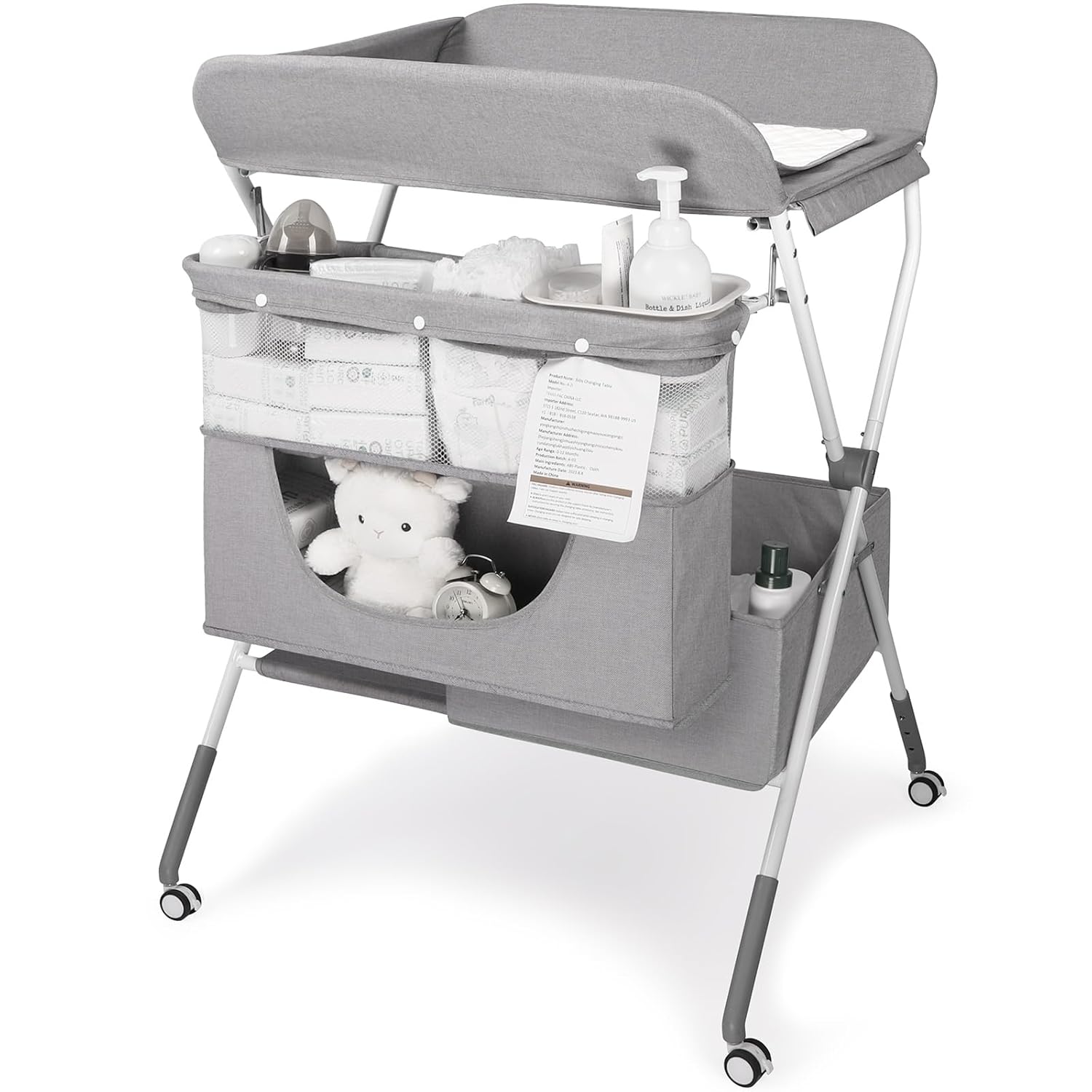 You are currently viewing Changing Table, Portable Baby Changing Table with Adjustable Height – Foldable Changing Station with Nappy Mats, Baby Pots, Locking Wheels, Safety Belt & Large Storage, Ideal for Newborn and Infants