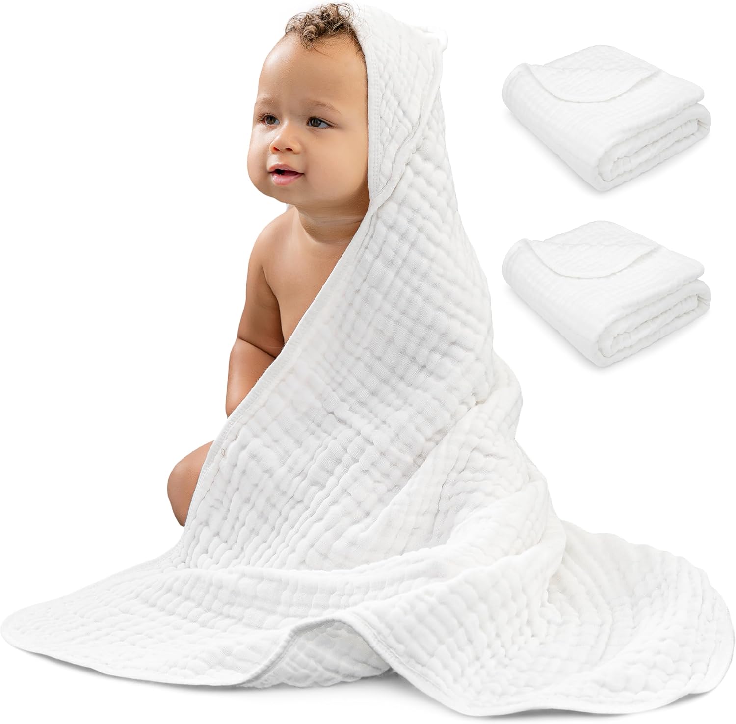 Read more about the article Comfy Cubs 2 Pack Baby Hooded 9 Layer Muslin Cotton Towel for Kids, Large 32” x 32”, Ultra Soft, Warm, and Absorbent. Baby Essentials Bath Towels, Cute Unisex Cover for Girls and Boys (2 Pack, White)