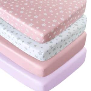 Read more about the article Crib Sheets for Girls 4 Pack, Fitted Crib Sheets for Standard Size Crib and Toddler Mattresses, Soft and Breathable Crib Sheets Baby Gift Girl Set, Pink