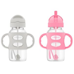 Read more about the article Dr. Brown’s Milestones Wide-Neck Sippy Straw Bottle with 100% Silicone Handles and Weighted Straw, 9 oz/270 mL, Gray & Pink, 6m+, 2 Count (Pack of 1)