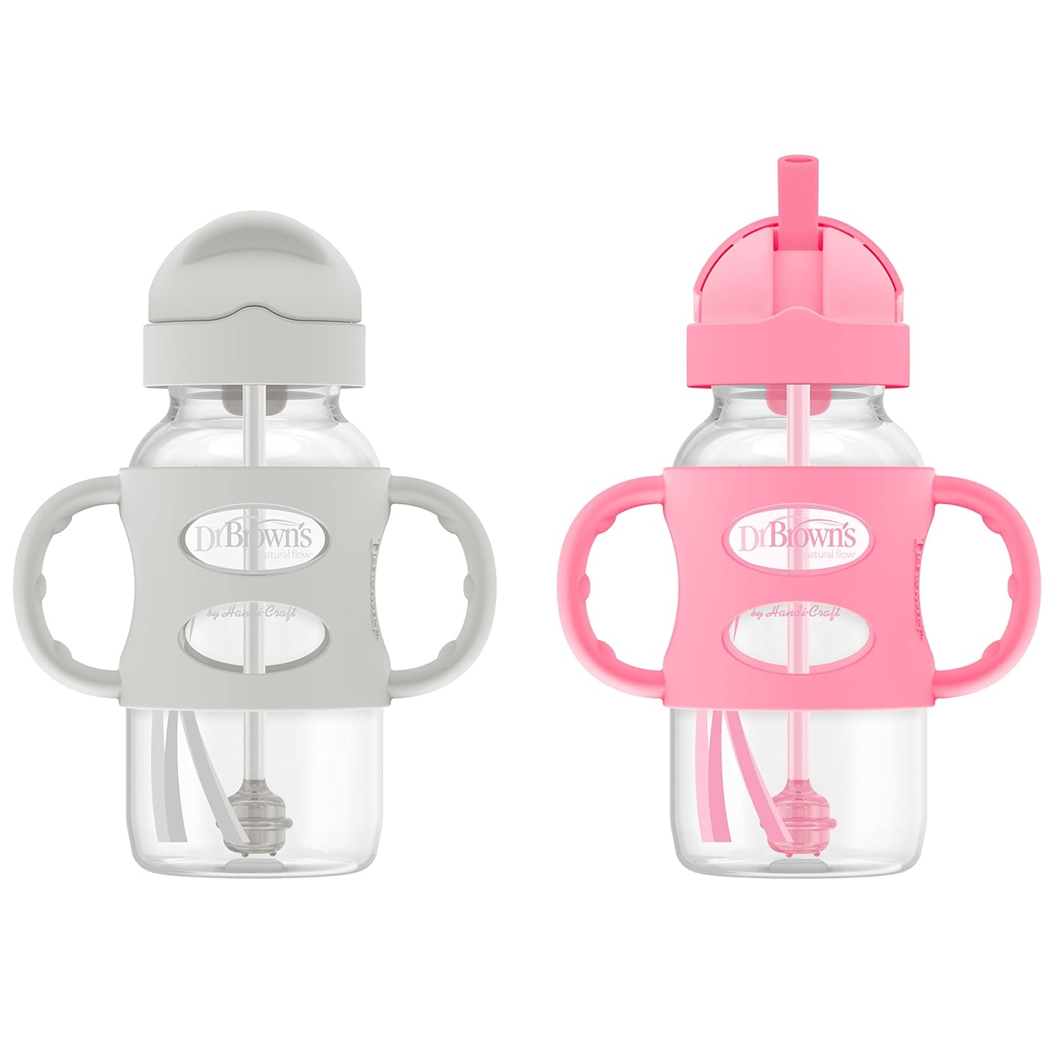 You are currently viewing Dr. Brown’s Milestones Wide-Neck Sippy Straw Bottle with 100% Silicone Handles and Weighted Straw, 9 oz/270 mL, Gray & Pink, 6m+, 2 Count (Pack of 1)