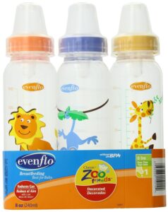 Read more about the article Evenflo Zoo Friends 3 Count Standard Nipple Bottle, 8 Ounce (Colors May Vary)