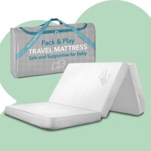 Read more about the article Foldable Travel Pack n Play Mattress Pad with Bag, Waterproof Portable Mini Crib Mattresses, Baby Bed Playpen Memory Foam Topper, Playard Pen Accessories, Traveling Case Included