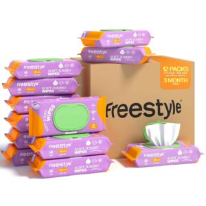 Read more about the article Freestyle Soft Jumbo Baby Wipes, Hypoallergenic and Unscented, Water-Based Wet Wipes for Babies, Finely Suited for Sensitive Skin, Thick & Oversized, Pack of 12, 72 Wipes Per Pack