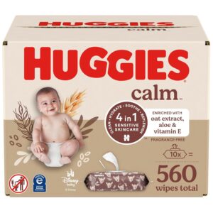 Read more about the article Huggies Calm Baby Wipes, Unscented, Hypoallergenic, 10 Push Button Packs (560 Wipes Total)