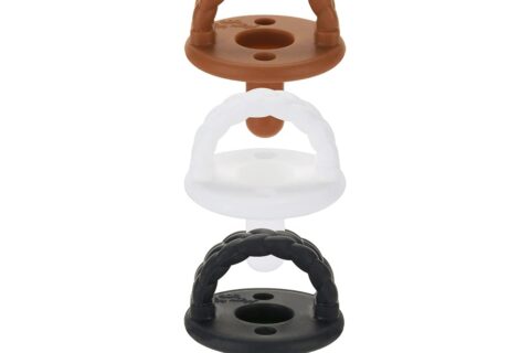 Itzy Ritzy Silicone Pacifiers for Newborn - Sweetie Soother Pacifiers Feature Collapsible Handle & Two Air Holes for Added Safety For Ages Newborn and Up, Coffee & Cream Set of 3 in White, Tan & Brown