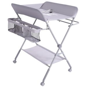 Read more about the article Karaok Baby Changing Table with Wheels, Portable Diper Changing Station with 4-Level Height Adjustment & Storage Rack for Newborn, Infant(Light Grey)