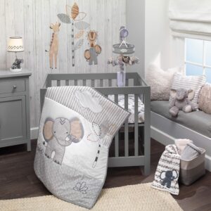 Read more about the article Lambs & Ivy Jungle Safari Elephant 3-Piece Mini Crib Bedding Set – Gray/White