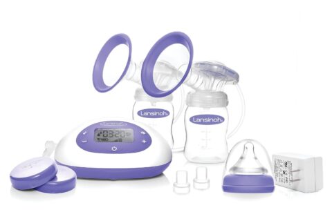 Lansinoh Signature Pro Double Electric Breast Pump, Portable Breast Pump, 3 Power Options, LCD Display, Includes Breast Pump Bag, 25mm Breast Pump Flanges and 2 Lansinoh Baby Bottles (pack of 1)