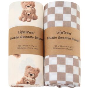 Read more about the article LifeTree Muslin Swaddle Blankets Neutral, Baby Swaddling Wrap Nursery Blanket for Boys & Girls Unisex, Soft 70% Viscose from Bamboo and 30% Cotton, Large 47 x 47 inches, Bear & Checkered Coffee