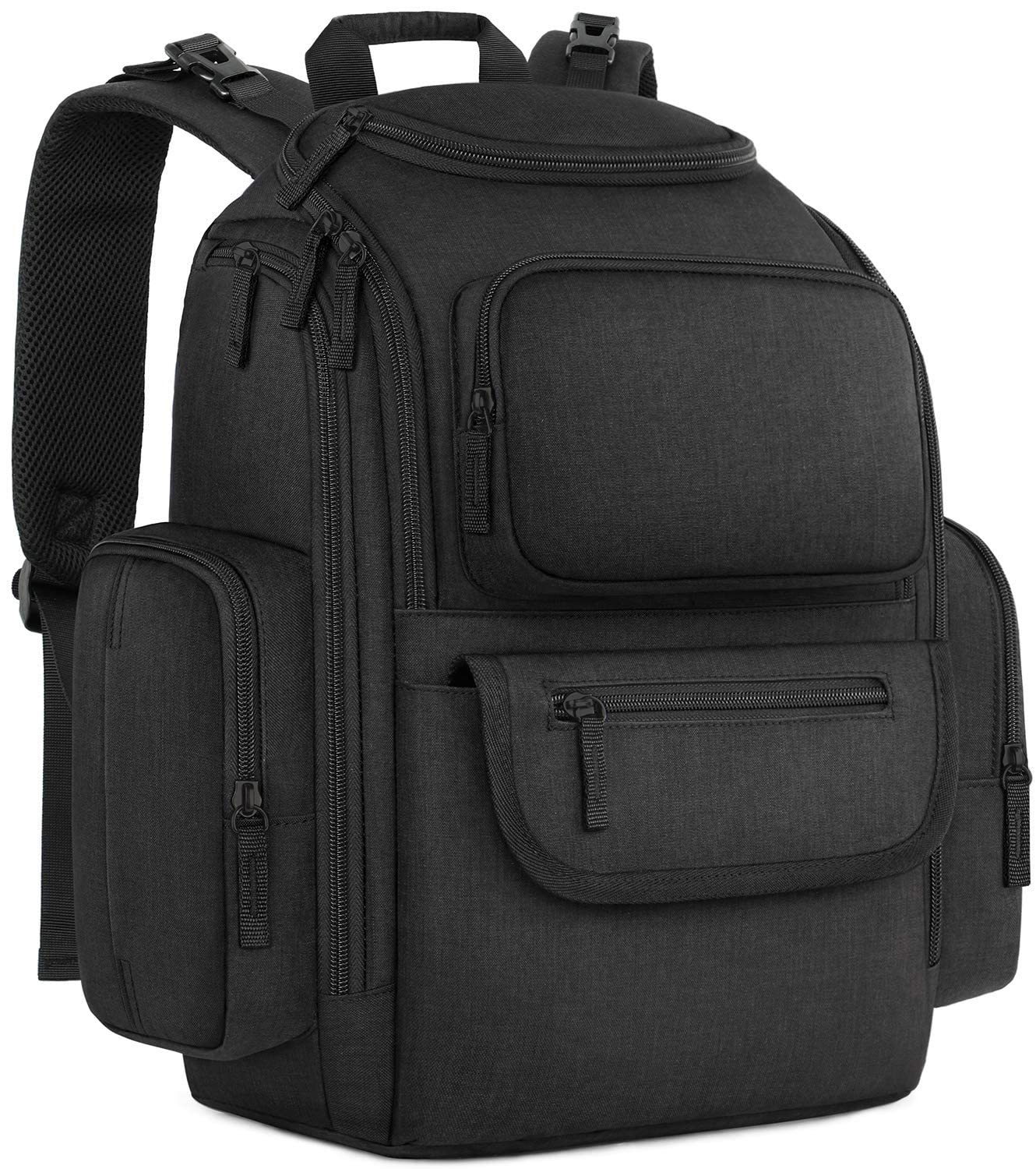 Read more about the article Mancro Diaper Bag Backpack, Multifunctional Dad Diaper Bag with 2 Side Insulated Pockets, Travel Water Resistant Baby Diaper Backpack for Men Women with Stroller Straps, Black