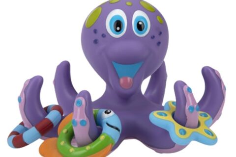 Nuby Floating Octopus Toy with 3 Hoopla Rings - Baby Bath Toy for Boys and Girls - 18+ Months - Purple (Pack of 1)